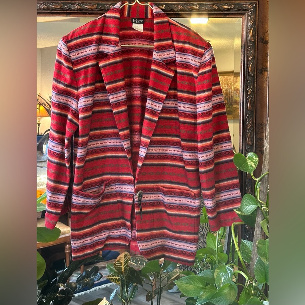 Vintage Women's Southwestern Aztec Blazer Jacket Large Wool Blend Pockets
